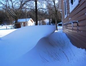 Snow drift by cabin #7 at Dickerson's Resort